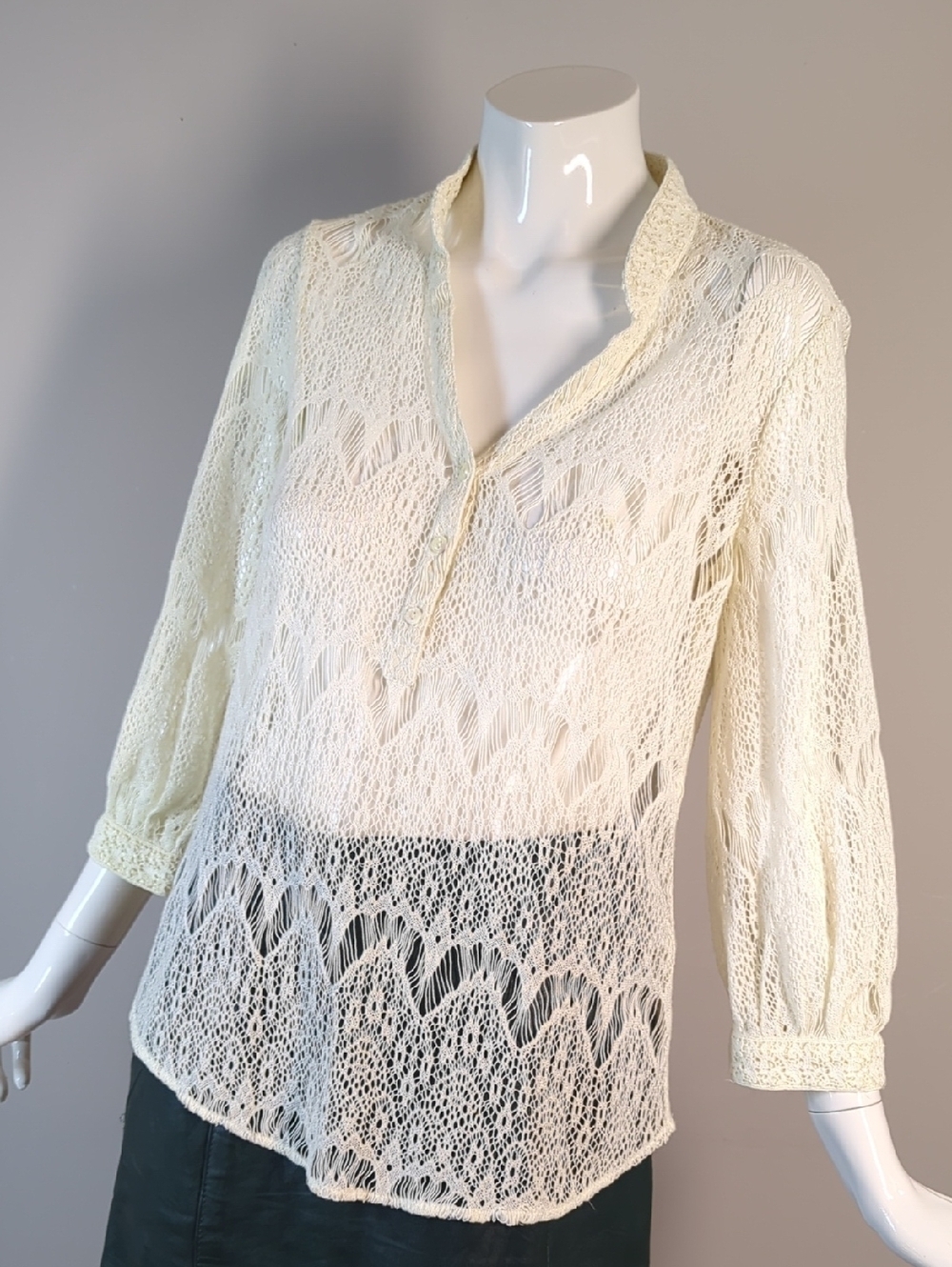 Lucky Brand Cream Crochet Lace V-Neck Blouse
